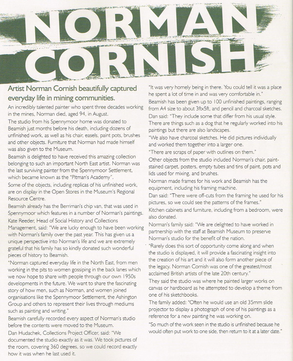 A newspaper article about the works of Norman Cornish